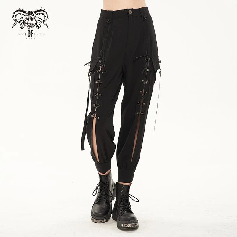 Punk Strappy joggingbyxor med stor ficka för kvinnor