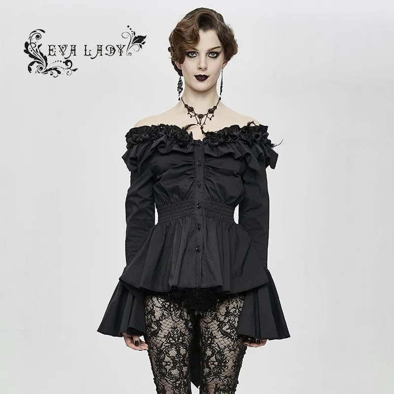 Gothic Falbala off Shoulder Flare ärmskjorta för kvinnor