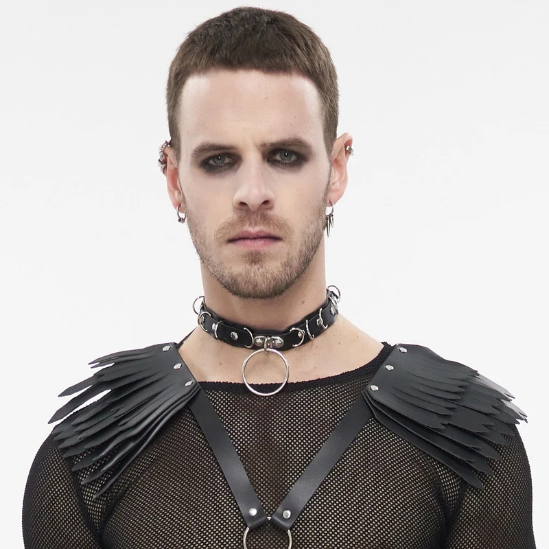 Punk Big Ring konstläder Choker för män