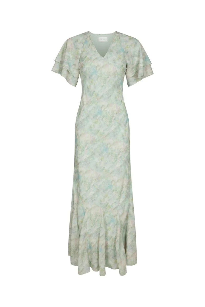 Neo Noir - Celesse Print Chiffon Dress 167704 - 154 - Light Green