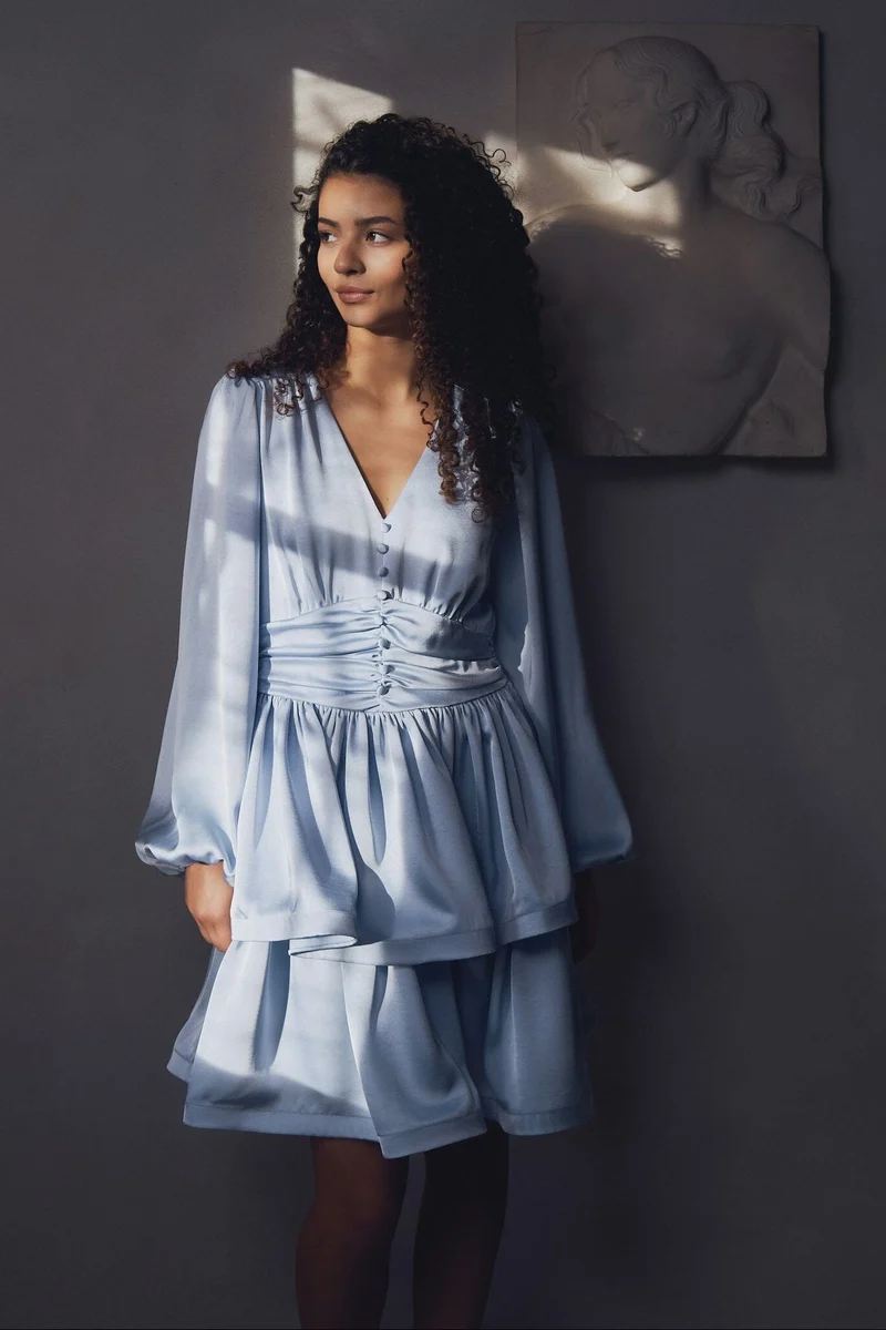 Neo Noir - Rivana Heavy Sateen Dress 168847 - 145 - Light Blue