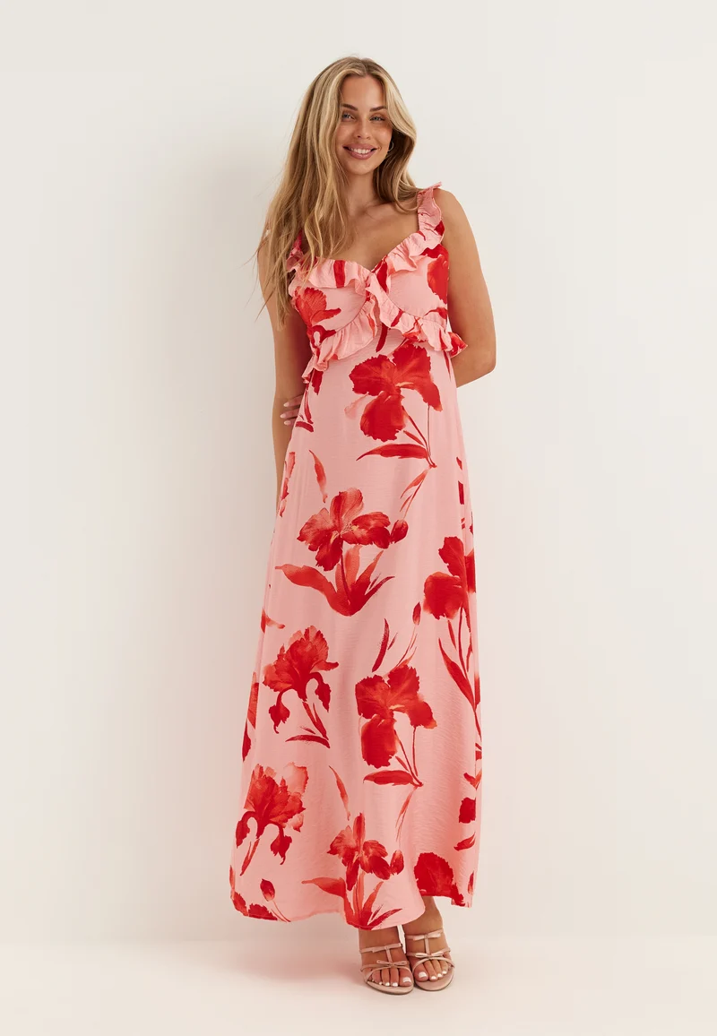 Onlhyaci S/L FRILL LONG AOP DRESS