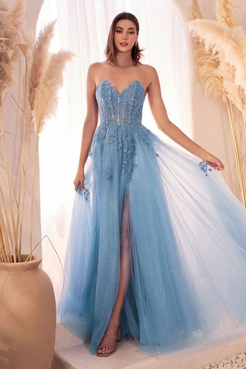 Axelbandslös A-line klänning i spets och tyll från Cinderella Divine C148 - speciellt tillfälle