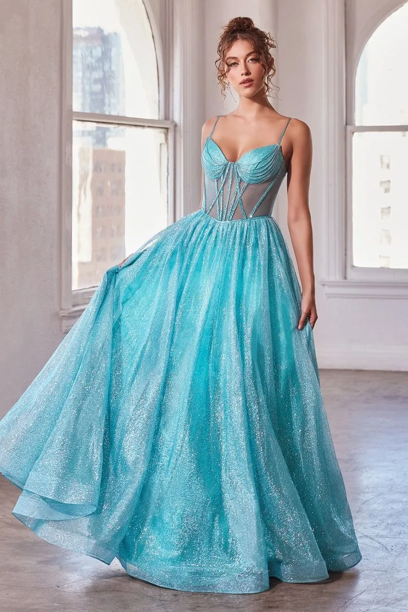 Glitter V-ringad A-line klänning från Cinderella Divine CD832 - Speciellt tillfälle