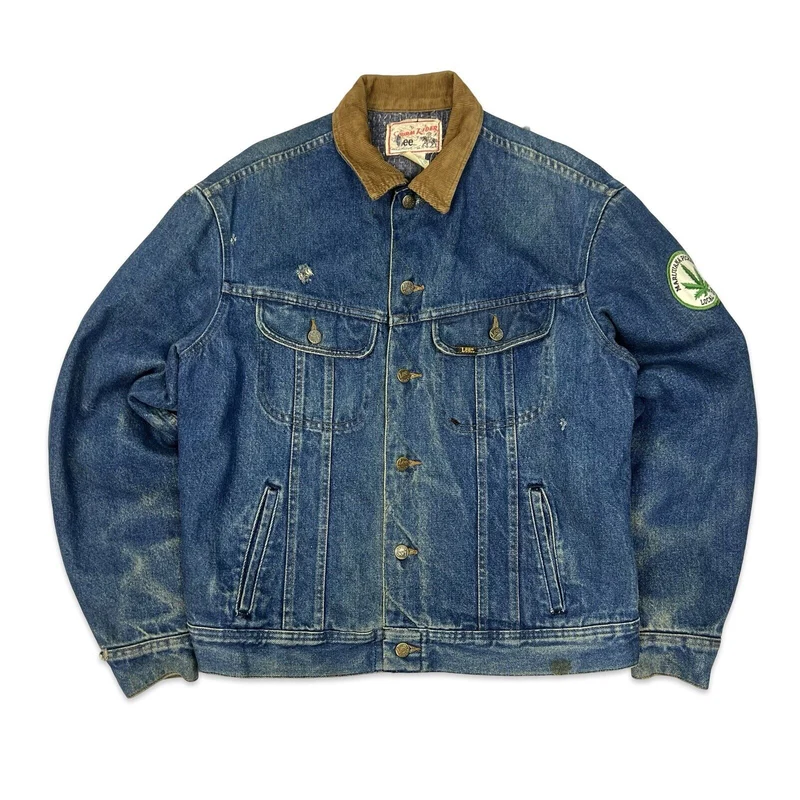 VTG 80S LEE STORM RIDER LINED DENIM JACKET V RARE 70s MARIJUANA PATCH L 42”