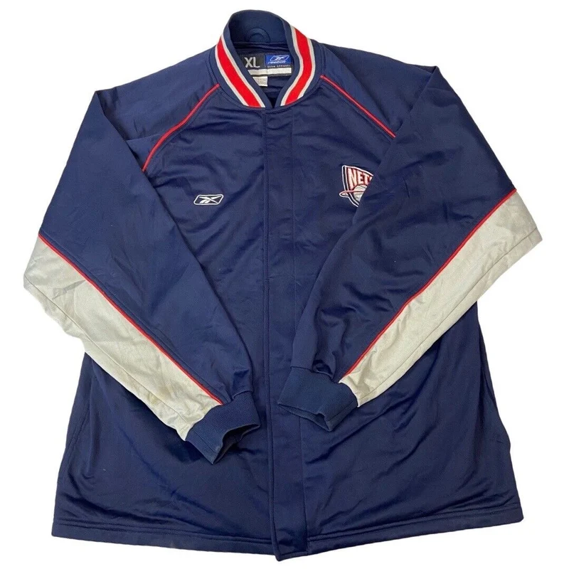 00s Blue, Red & Silver Reebok New Jersey Nets NBA Zip-Up Track Jacket XXL