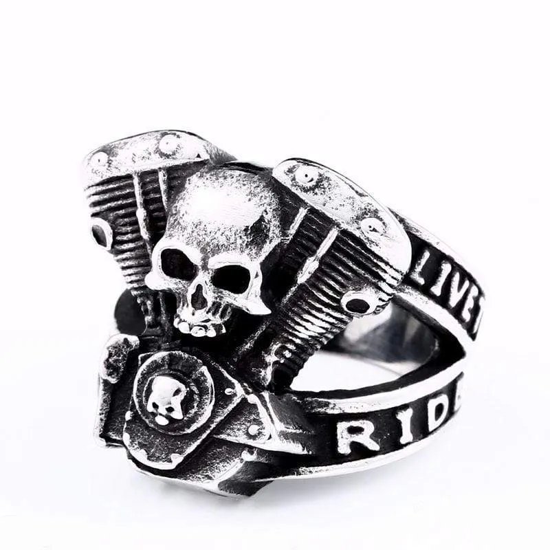 Gothic Punk Hollow Skull Letter Ring för män