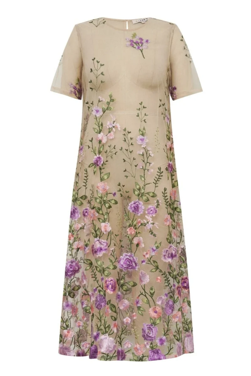 A-View - Fuschia Midi Dress AV7086 - 180 - Green/Purple