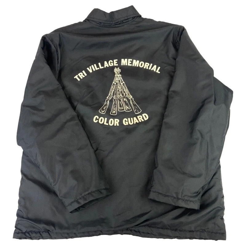 VTG USA TRI VILLAGE NY MEMORIAL COLOR GUARD SHERPA LINED NYLON JACKET 48” 2XL
