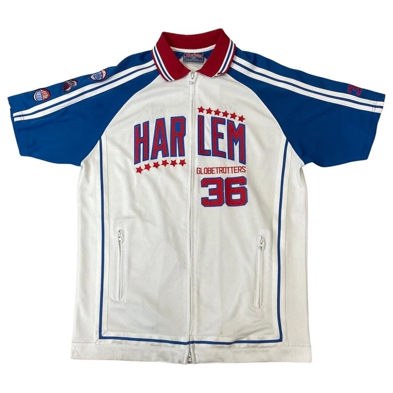 Vintage Multi-Coloured Harlem Globetrotters Platinum Fubu Zip-Up Jersey XXXL
