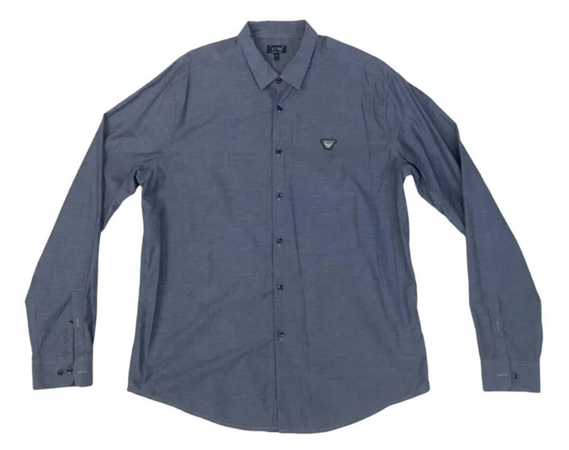 VINTAGE 90s 00s ARMANI JEANS BLUE GREY LONG SLEEVED BUTTON UP SHIRT EXTRA LARGE