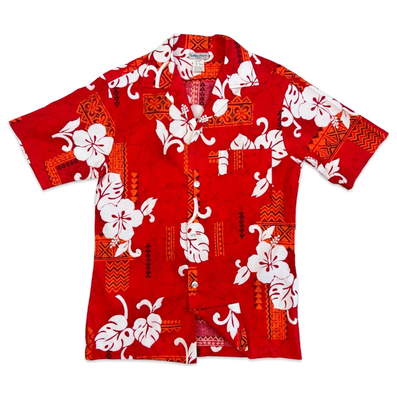 VTG 1976 COLLECTABLE HAWAIIAN ALOHA SHIRT HIBISCUS SELVEDGE TIKI ROCKABILLY L 42