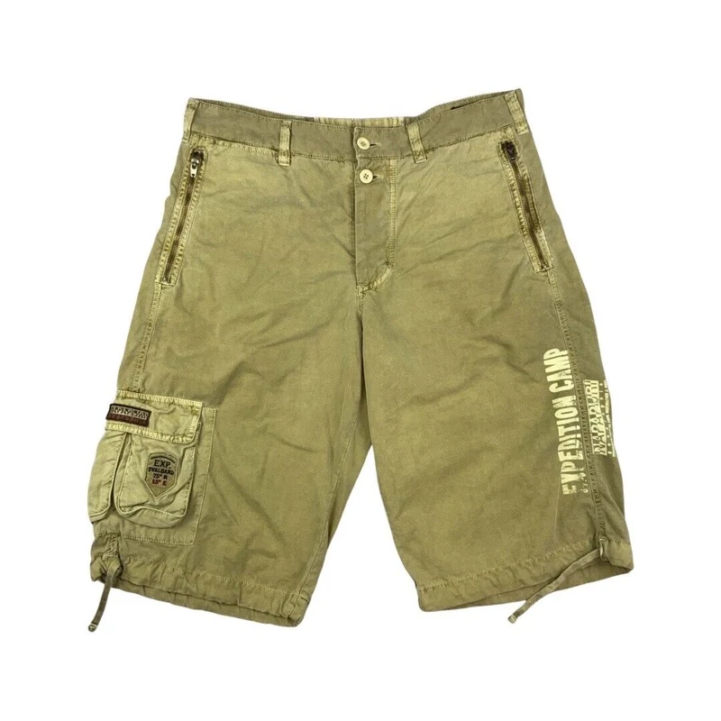 00's Beige Napapijri Expedition Camp Multi-Pocket Cargo Shorts Medium