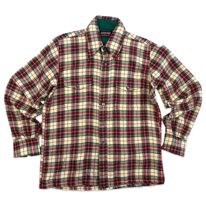VTG USA NORTH TRAIL HEAVY WOOL SHIRT CHECK PLAID ROCKABILLY HOT ROD L 42” L