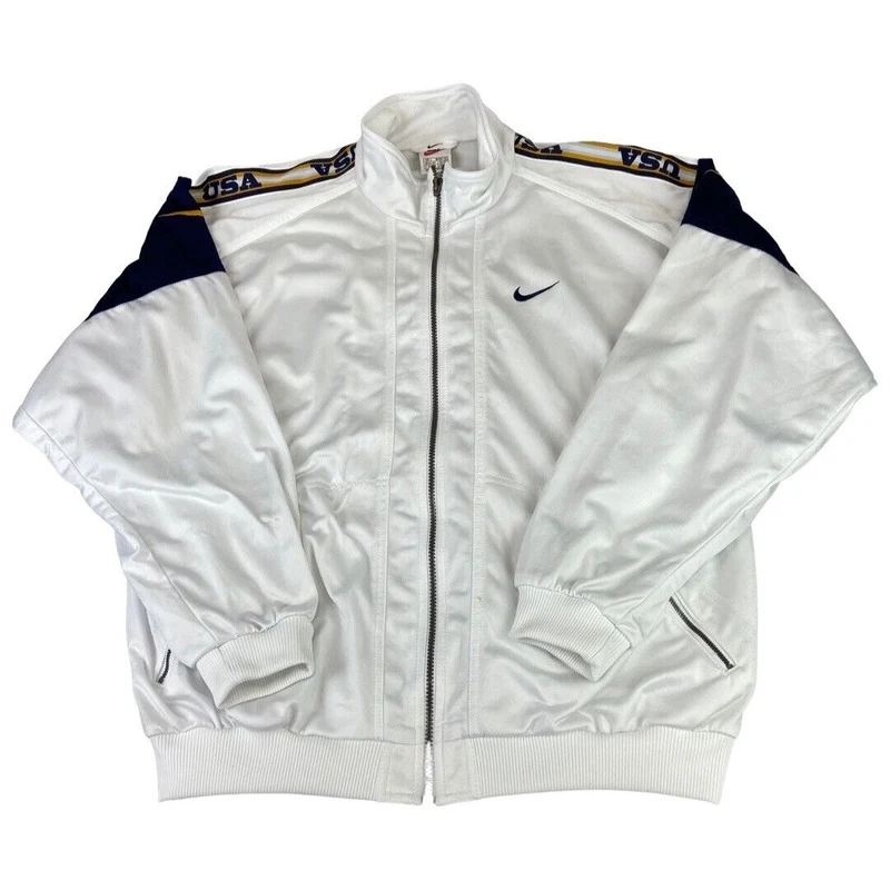 Vintage 1990s White, Navy & Yellow Nike Zip-Up Track Training Jacket XL