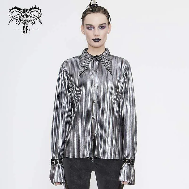 Gothic Silver Shimmer långa volangärmade skjortor för kvinnor