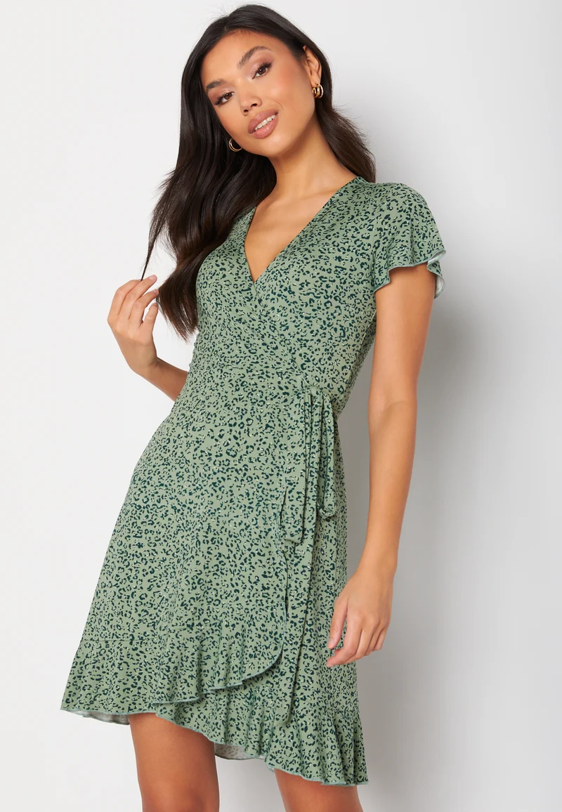 Naomi wrap mini flounce dress