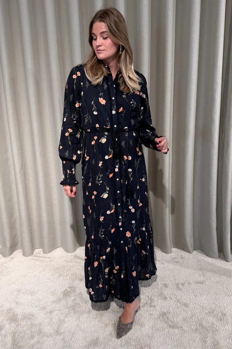 YAS - Yassomelli Ls Long Shirt Dress - 5077027 Black Flower Print