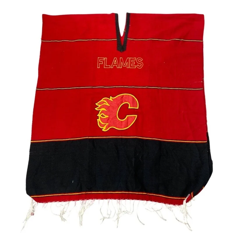 Vintage 00's Red & Black Calgary Flames NHL Pullover Embroidered Poncho OSFA
