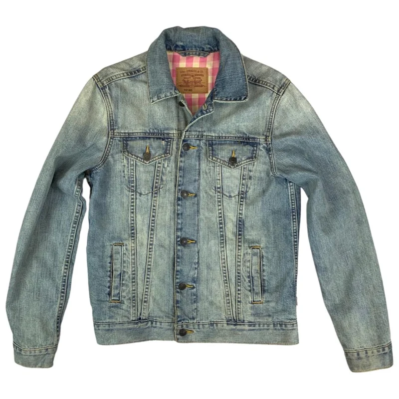 VTG LEVIS 10180 PINK FLANNEL LINED TYPE 3 TRUCKER DENIM JACKET 36” S