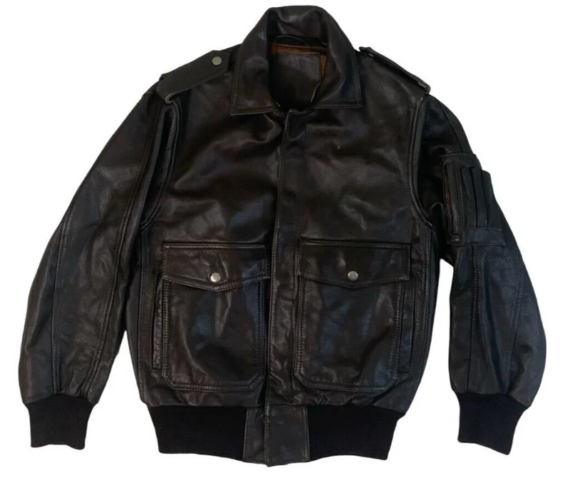 VTG A-2 USAF US MILITARY STYLE HEAVY BROWN LEATHER BOMBER JACKET ROCKABILLY S 36