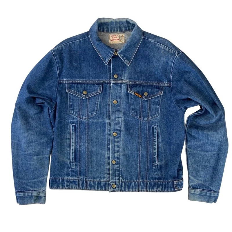 VTG 70s USA SADDLE KING WESTERN BY KEY IMPERIAL DENIM TRUCKER RODEO JACKET 42” L