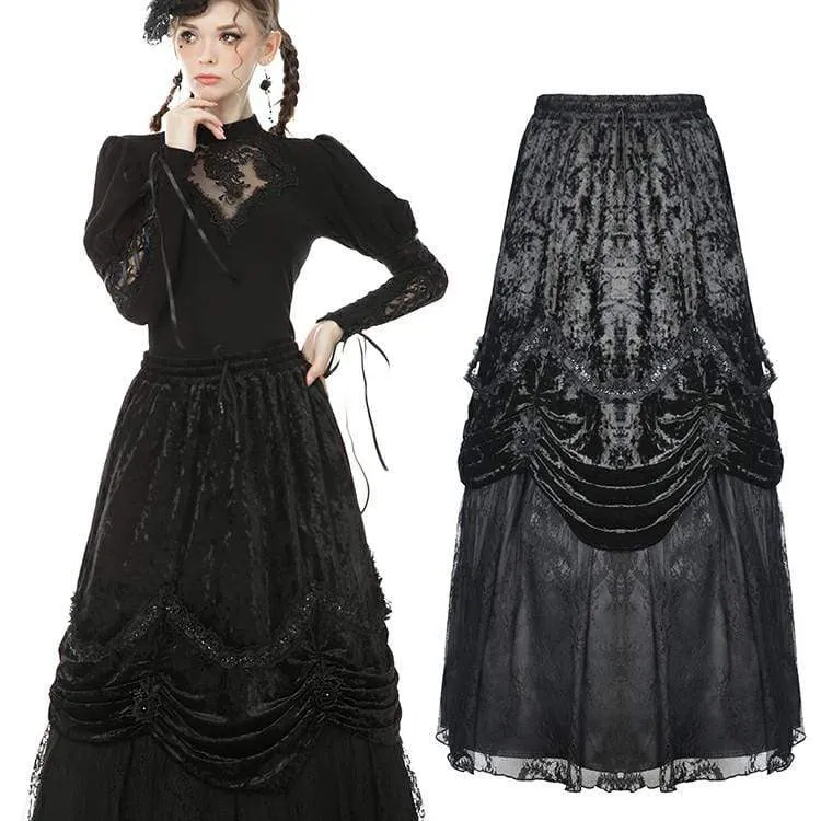 Vintage gotisk flerlagers Velet Maxi-kjolar för kvinnor