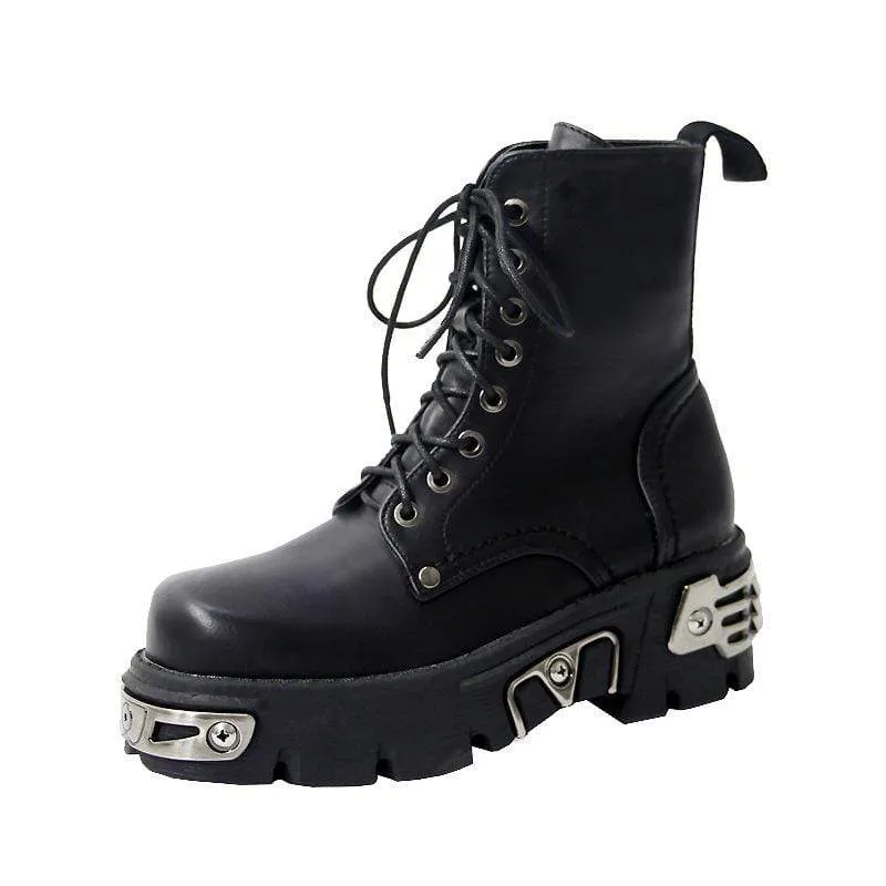 Kvinnors Punk Lace Up Martin Boots Platform Ankel Boots