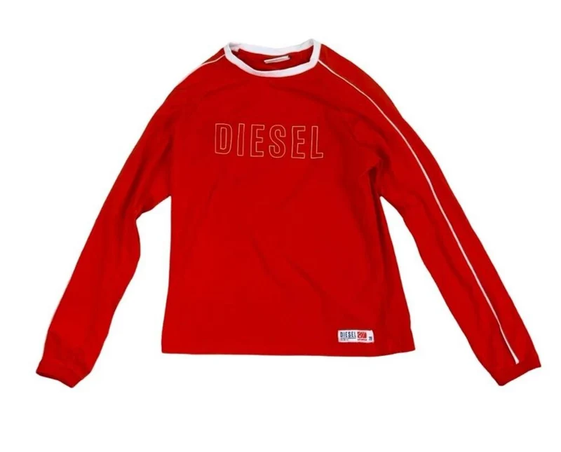 DIESEL LONG SLEEVE CREW NECK TOP ORANGE WHITE SIZE S