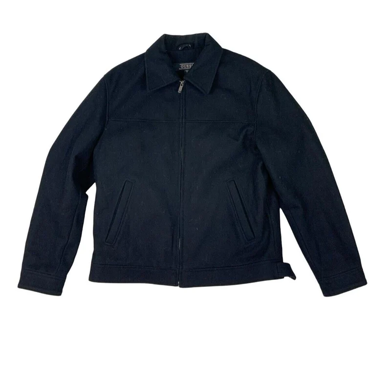 VTG 00s BLACK GUESS WOOLLEN HARRINGTON JACKET SIZE M