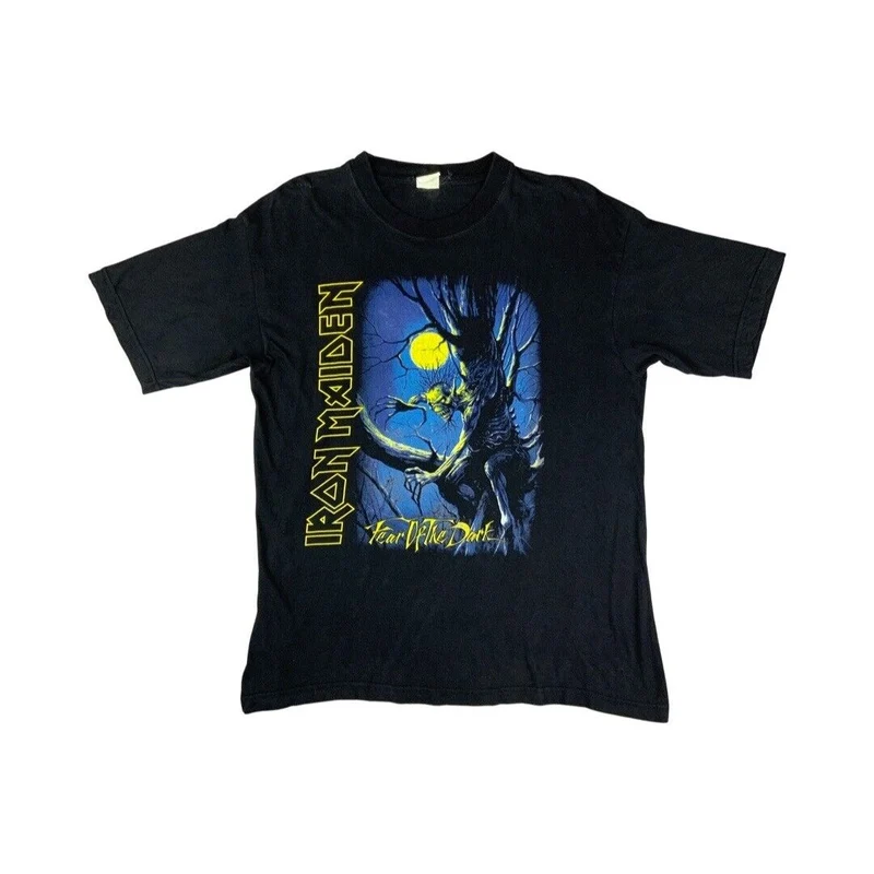 Vintage 1990s Black Iron Maiden Fear Of The Dark Graphic T-Shirt Large