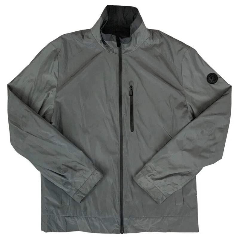 2000s Shiny Silver Michael Kors Zip-Up Packable Windbreaker Jacket Large