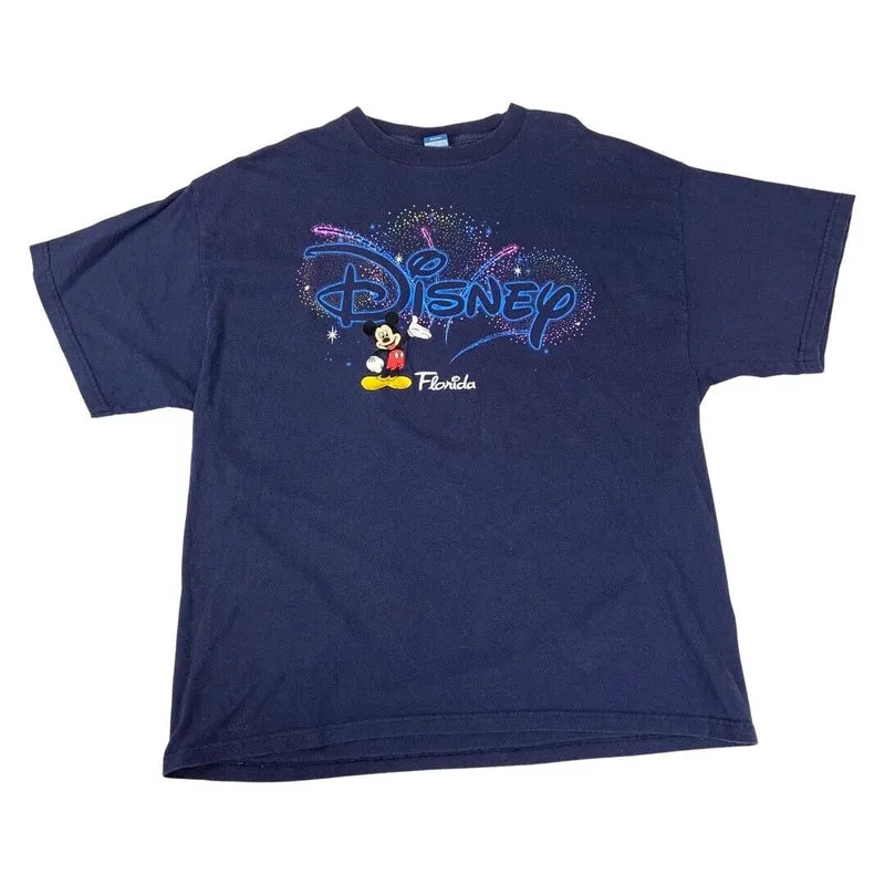 Vintage 90s Navy Disney World Florida Mickey Mouse Graphic T-Shirt XL