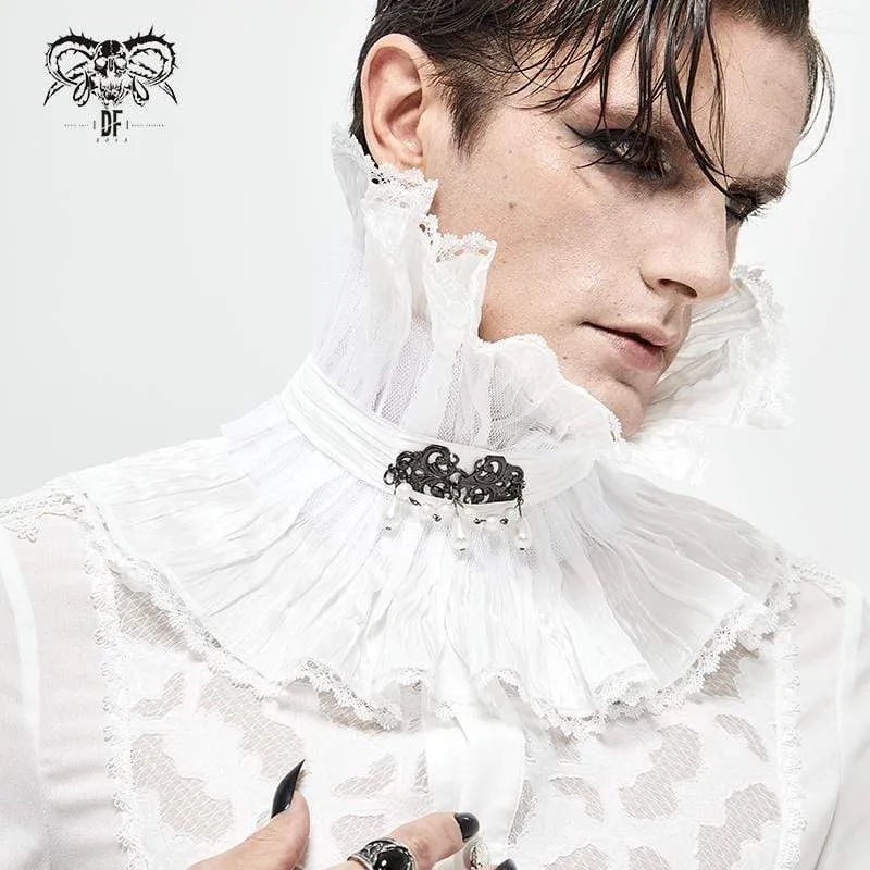 Mäns Gothic Drapera Meshed Halsband Vit