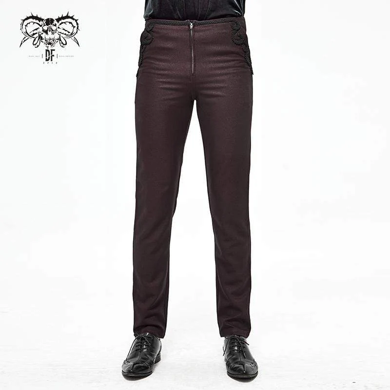 Gothic Front Zip Kostymbyxor för män mörkröd