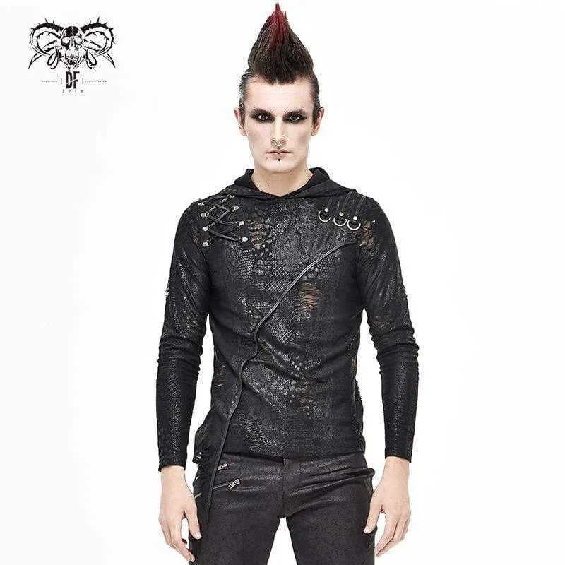 Gothic Punk Irregular Ripped Black Hoodies för män