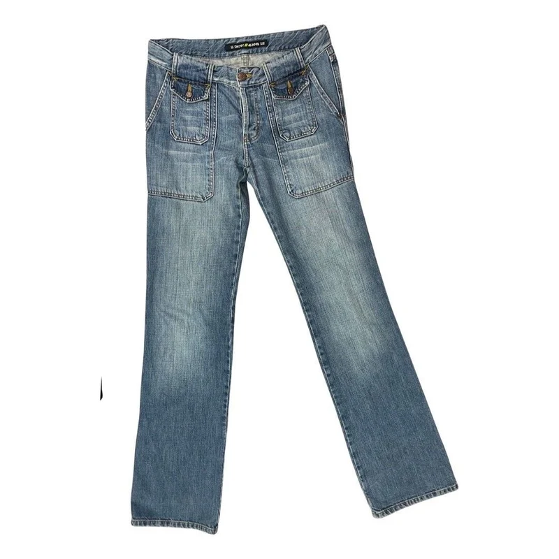 Vintage Y2K 00s Blue DKNY Distressed Bootcut Denim Jeans 12 14