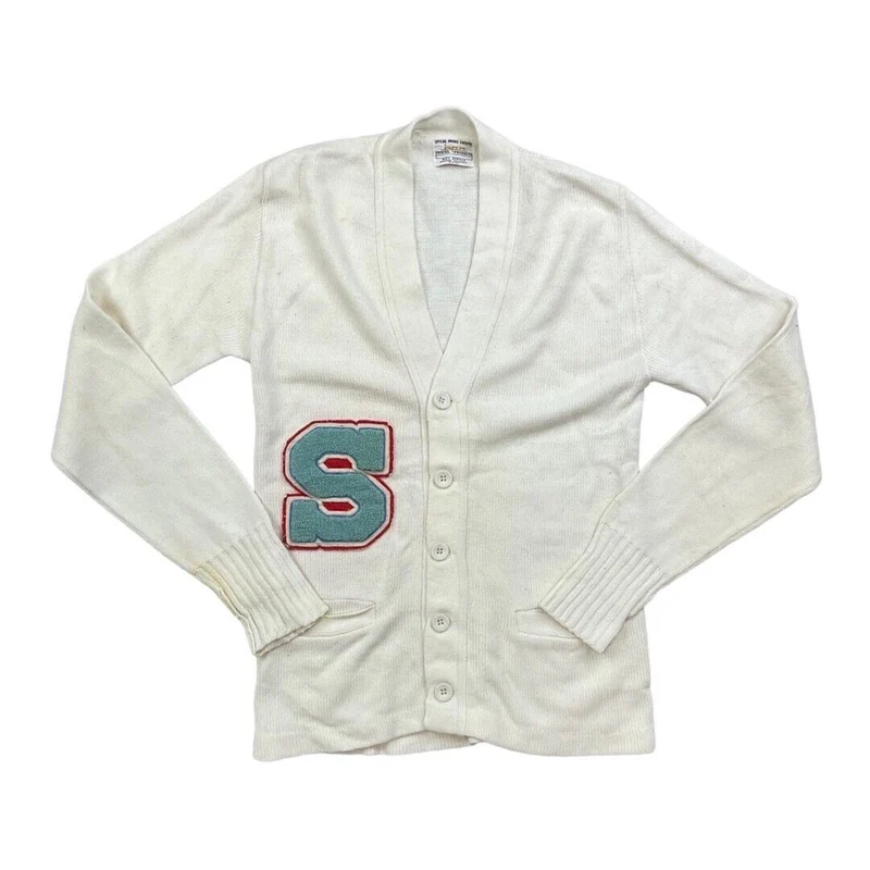 VTG 1960s USA COLLEGE FOOTBALL VARSITY CARDIGAN ROCKABILLY CHEERLEADER 36” S
