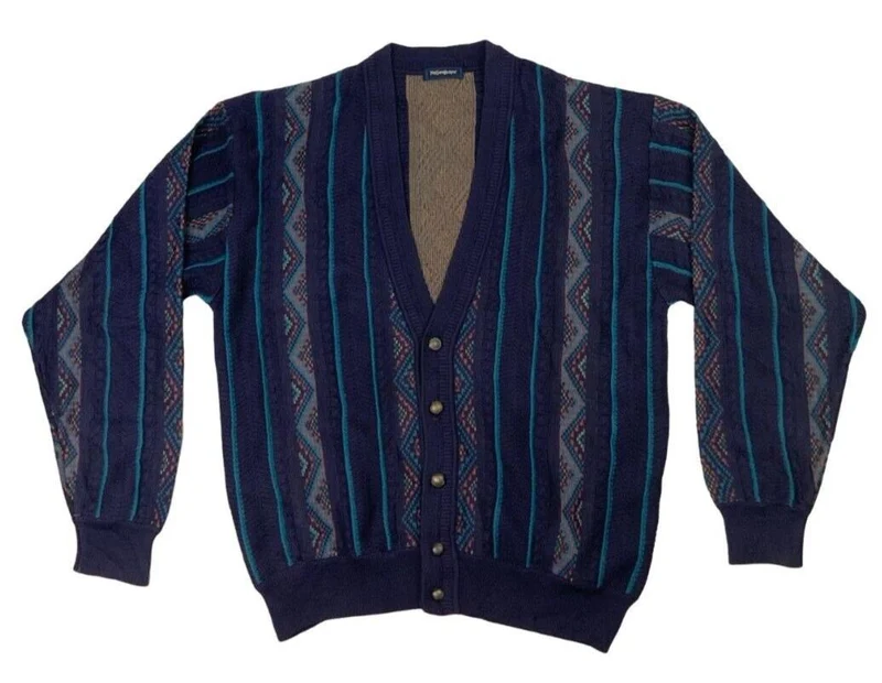 VTG 90s YVES SAINT LAURENT PURPLE BLUE V NECK CARDIGAN SIZE L