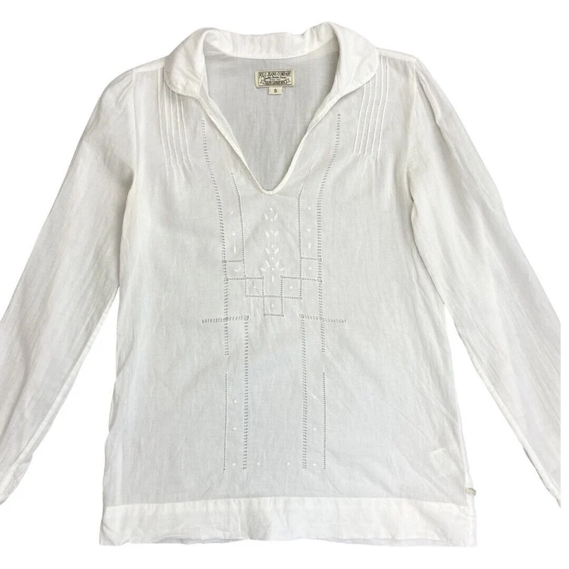 Vintage 90s 00s White Polo Jeans Co Ralph Lauren Long Sleeve Blouse Shirt S 8/10