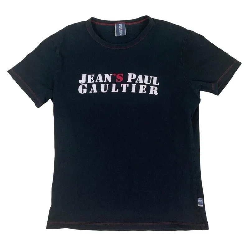 VTG JEAN PAUL GUALTIER CREW NECK PRINT LOGO T SHIRT BLACK SIZE S