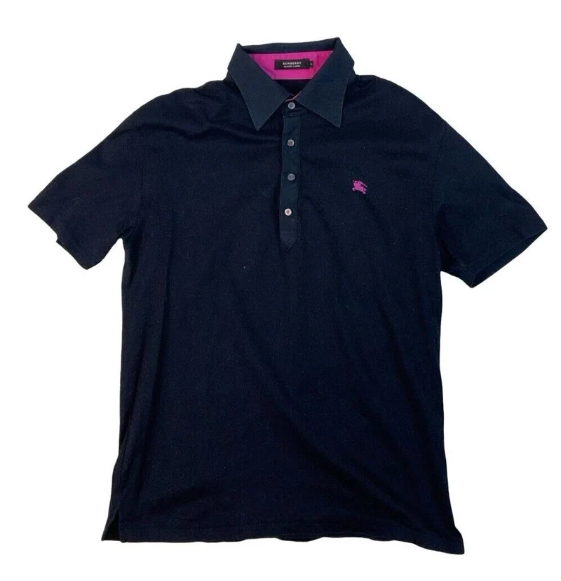BURBERRY BLACK LABEL SHORT SLEEVE POLO SHIRT NAVY BLUE PINK S