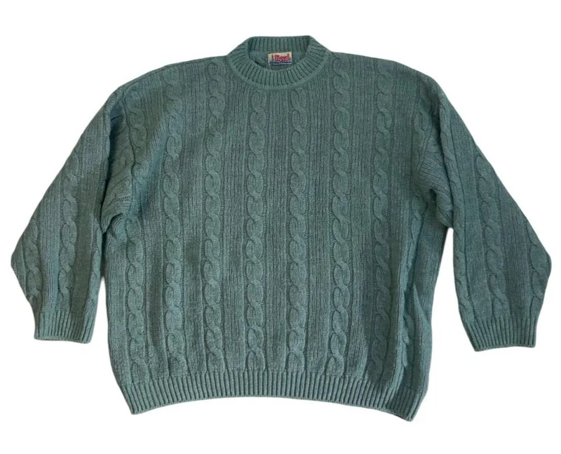 VINTAGE 80s 90s DIESEL CHUNKY MINT GREEN CABLE KNIT SIZE L