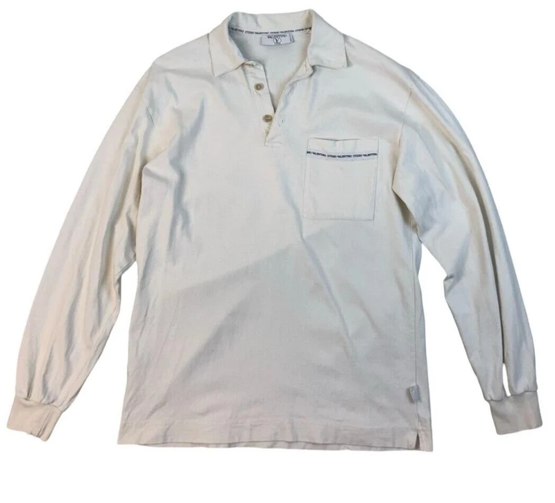 VINTAGE 80s VALENTINO WHITE 100% COTTON POLO SHIRT SIZE L