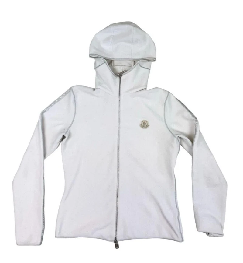 MONCLER FLEECE ZIP UP HOODIE WHITE SIZE M