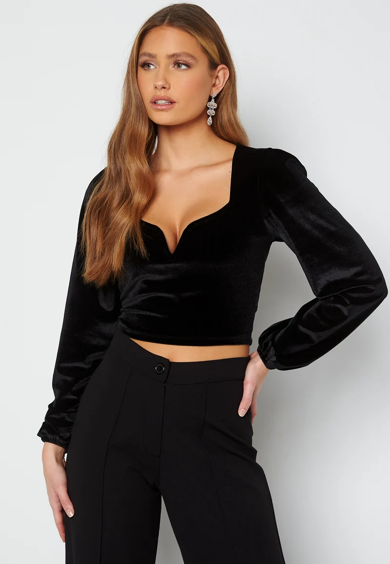 Rudina puff sleeve velvet top