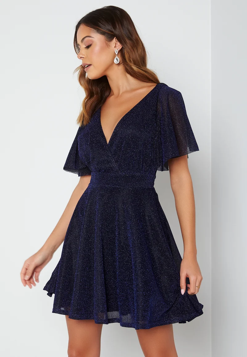 Flutter Sleeve Glitter Skater Dress