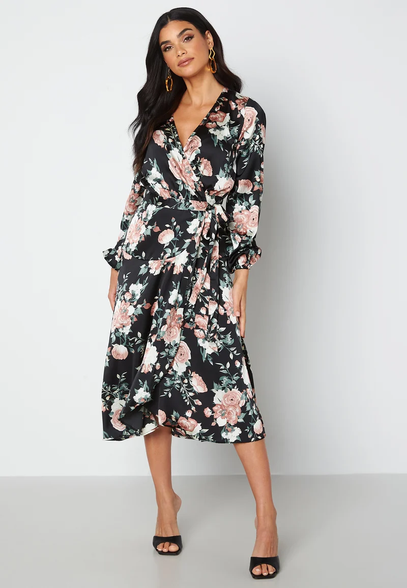 Priya Satin Wrap Midi Dress