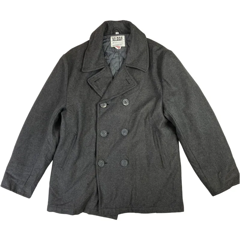 VTG BUSTER US NAVY PEACOAT WOOL DOUBLE BREASTED MILITARY ROCKABILLY L