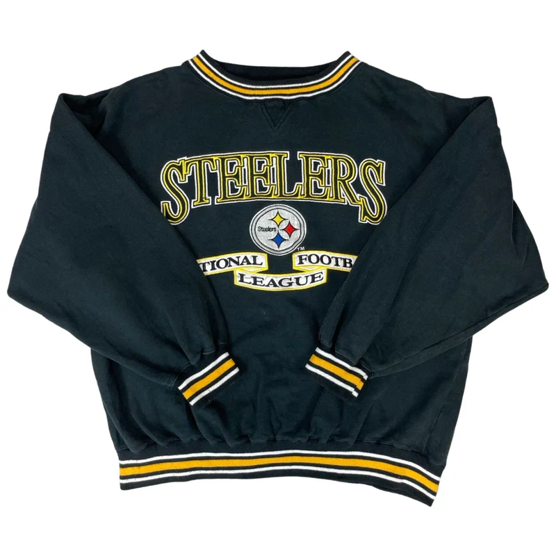 Vintage 90s 00s Black Yellow Logo Athletic Steelers NFL Embroidered Sweater XL